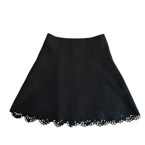 LOFT Black A-Line Skirt – Size 0P Petite – Laser-Cut Scalloped Hem